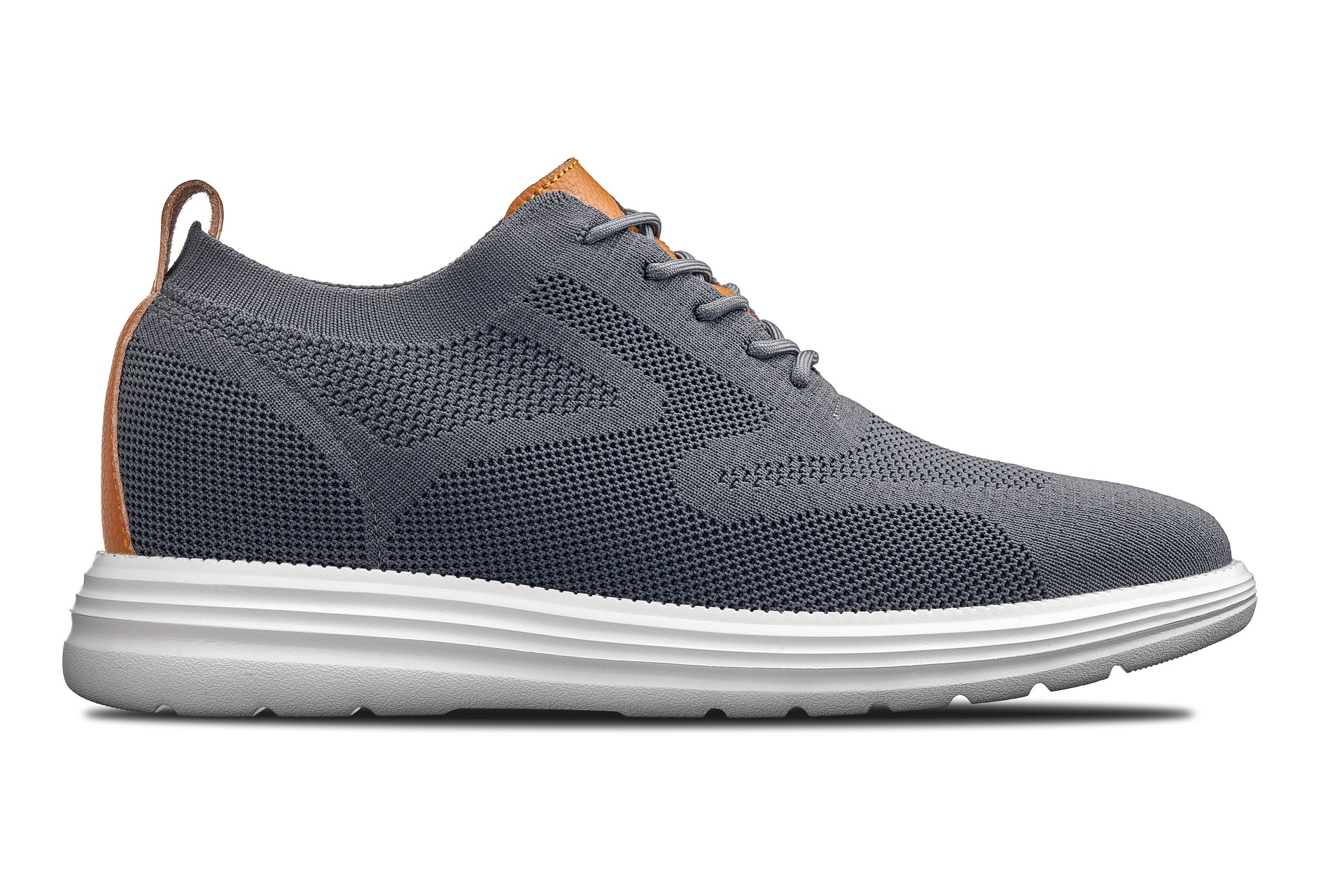 CALTO - X2636 - 2.8 Inches Taller (Iron Grey/Brown) - Lace Up Casual Walker - Lightweight