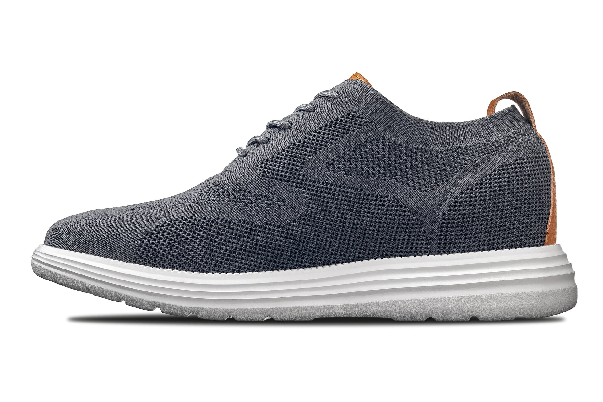 CALTO - X2636 - 2.8 Inches Taller (Iron Grey/Brown) - Lace Up Casual Walker - Lightweight